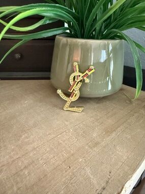 Enamel Logo Brooch – Gold Tone Statement